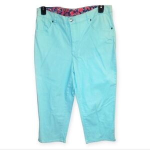 Basic Editions Womens Aqua Flat Front Capris